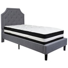 Flash Furniture Brighton Twin Size Tufted Upholstered Platform Bed with Pocket Spring Mattress - Light Grey Fabric-Bed