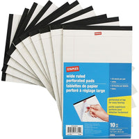 Staples Perforated Wide Ruled Paper Pads, White, 5" x 8", 50 Sheets, 10 Pack-White paper with wide ruling offers more space for writing