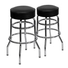 Flash Furniture Double Ring Chrome Barstools with Black Seat - 2 Pack-Set of 2 Metal Dining Bar Stools