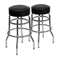 Flash Furniture Double Ring Chrome Barstools with Black Seat - 2 Pack-Set of 2 Metal Dining Bar Stools