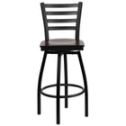 Flash Furniture HERCULES Series Ladder Back Swivel Metal Barstool with Walnut Wood Seat - Black-Metal Barstool