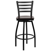 Flash Furniture HERCULES Series Ladder Back Swivel Metal Barstool with Walnut Wood Seat - Black-Metal Barstool