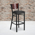 Flash Furniture HERCULES Series Black Cutout Back Metal Restaurant Barstool - Mahogany Wood Back, Black Vinyl Seat - 2 Pack-Welded Joint Assembly