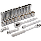 Dynamic Tools 3/8" Drive 27 Piece 6 Point, Standard/Deep SAE Socket Set, 3/8" - 1"-Contains: 11 Standard SAE Sockets: 3/8", 7/16", 1/2", 9/16", 5/8", 11/16", 3/4", 13/16", 7/8", 15/16", 1", 11 Deep SAE Sockets: 3/8", 7/16", 1/2", 9/16", 5/8", 11/16", 3/4", 13/16", 7/8", 15/16", 1", 3" Extension, 6" Extension, Universal Joint, 8" Flex Handle, 45 Tooth Chrome Ratchet