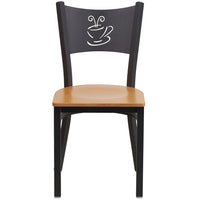 Flash Furniture HERCULES Series Black Coffee Back Metal Restaurant Chair - Natural Wood Seat-Metal Chair