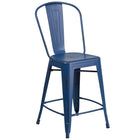 Flash Furniture 24" High Distressed Antique Blue Metal Indoor-Outdoor Counter Height Stool with Back-500 lb. Weight Capacity