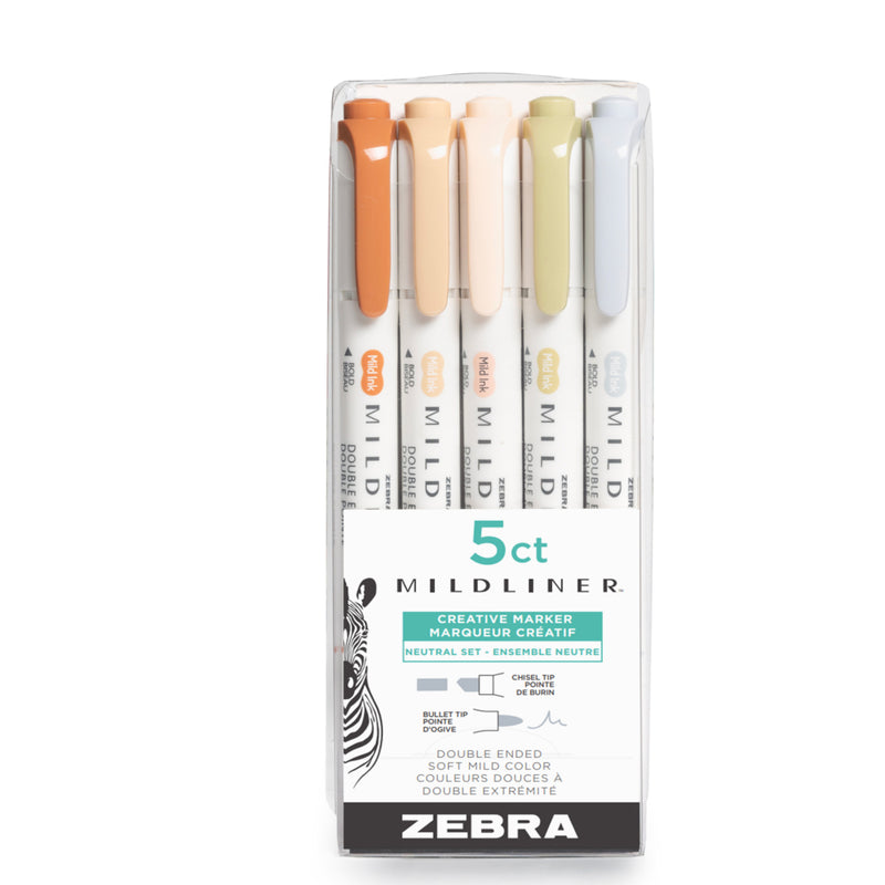 Zebra Mildliner 5-Colour Neutral Palette Highlighters Assorted