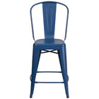 Flash Furniture 24" High Distressed Antique Blue Metal Indoor-Outdoor Counter Height Stool with Back-Bistro Style Counter Stool