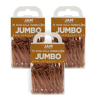 JAM Paper Coloured Jumbo Paper Clips, Large, Rose Gold Paperclips, 3 Packs of 75, 225 Total (21832059b)-Rose Gold Metal