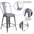 Flash Furniture 24" High Clear Coated Indoor Counter Height Stool with Back-Clear Coated Powder Coat Finish