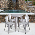 24'' Round Silver Metal Indoor-Outdoor Table Set with 4 Arm Chairs (CH-51080TH-4-18ARM-SIL-GG)-24"W x 24"D x 29"H