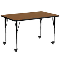 Flash Furniture Mobile 30''W x 72''L Rectangular Activity Table, 1.25'' Oak Laminate Top, Adjustable Legs (XUA3072RECOKHAC)-Oak/Chrome, Laminate, Steel