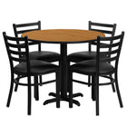 Flash Furniture 36" Round Natural Laminate Table Set with X-Base & 4 Ladder Back Metal Chairs - Black Vinyl Seat-Table and Chair Set