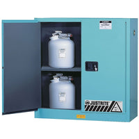 Justrite ChemCor Lined Acid/Corrosive Storage Cabinets, 2 Doors, Self-Closing, 43" x 18" x 65"-100% seamless liner on all interior walls, ceiling, sump, inside doors and shelves protects exposed cabinet surfaces without gaps