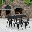 Flash Furniture 31.5'' x 63'' Rectangular Black Metal Indoor-Outdoor Table Set with 4 Arm Chairs (ET-CT005-4-70-BK-GG)-Seats 4 people