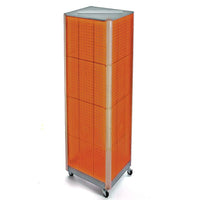 Azar Displays 60" x 16" 4-Sided Pegboard Floor Display with Wheels, Orange (700406-ORG)-Square tower spinner with wheels