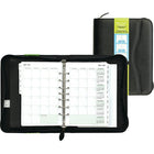 Day-Timer Undated Avalon Leather-Like Vinyl Refillable Day Planner - Black - Desk - 5-1/2" x 8-1/2" - Bilingual-Heavy duty vinyl cover with an embossed leather-grain finish in black