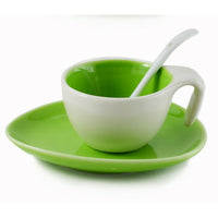 Tannex  6 Espresso Cups and Saucers with Spoon, 2oz, Bright Green, 6 Pack-Bright Green