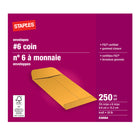 Staples #6 Kraft Coin Envelopes with Gummed Flaps - 3-3/8" x 6" - Brown - 250 Pack-#6 envelopes are ideal for storing money, receipts, coins, keys and more and for sending greeting cards, invitations and other announcements