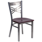 Flash Furniture HERCULES Series Clear Coated "X" Back Metal Restaurant Chair - Mahogany Wood Seat-500 lb. Weight Capacity