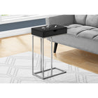 Monarch Specialties 3773 Accent Table - 25"H/Black/Silver Metal-1 pass-through storage drawer for storing remotes and other small items features wide cut-out handles on both sides for convenient access