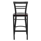 Flash Furniture HERCULES Series Black Two-Slat Ladder Back Metal Restaurant Barstool - Mahogany Wood Seat-Metal Barstool