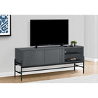Monarch Specialties 2739 Tv Stand - 60"L/Grey/Black Metal With Storage-Plenty of organizational options that includes a closed storage cabinet, accented with attractive groove lines, and an open fixed shelf to display your media equipment