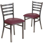 Flash Furniture HERCULES Series Clear Coated Ladder Back Metal Restaurant Chair - Burgundy Vinyl Seat - 2 Pack-Ladder Back Design