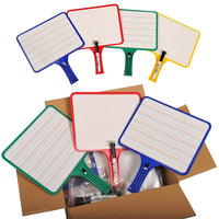 Kleenslate Two-Sided Blank/Lined Rectangle Dry Erase Whiteboard Paddles Classroom Kit, 24 Pack-2-sided