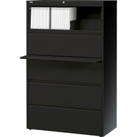 Hirsh HL10000 Series 42" 5-Drawer Wide Lateral File Cabinet, Black-Heavy-duty three-piece, ball-bearing slide suspension