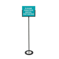 Futech Floor Stand for Walking Traffic in Public Areas - 11" Dia Base - Black-Letter size, double sided with clear acrylic inserts to display print