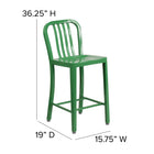Flash Furniture 24" High Green Metal Indoor-Outdoor Counter Height Stool with Vertical Slat Back-Designed for Indoor and Outdoor Use