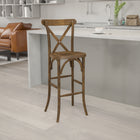 Flash Furniture HERCULES Series Dark Antique Wood Cross Back Barstool-Protective Plastic Floor Glides