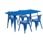 Flash Furniture 31.5'' x 63'' Rectangular Blue Metal Indoor-Outdoor Table Set with 4 Arm Chairs (ET-CT005-4-70-BL-GG)-Seats 4 people