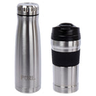 PURE Drinkware Water Bottle and Coffee Tumbler Set, 17 oz, Silver, Black-Material: premium quality 18/8 stainless steel