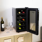 Koolatron 10 Bottle Wine Cooler, 1 cu. ft. (28L) Freestanding Thermoelectric Wine Fridge - Black-External touchscreen controls let you adjust the temperature or turn on the light without opening the door