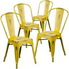 Flash Furniture Commercial Grade Distressed Metal Indoor-Outdoor Stackable Chair - Yellow-Stack Quantity: 8