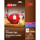 Avery White Laser/Inkjet Print-to-the-Edge Tags with Strings, 2" x 1.25", 180 Pack (22848)-Create a premium look and feel for your products with these print-to-the-edge, micro-perforated tags