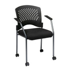 Pro-Line Visitors Chair with Arms, Casters and Ventilated Plastic Wrap Around Back, Black-Black Fabric Padded Seat