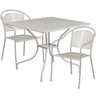 35.5'' Square Light Grey Indoor-Outdoor Steel Patio Table Set with 2 Round Back Chairs [CO-35SQ-03CHR2-SIL-GG]-Light Grey Powder Coat Finish