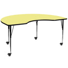 Flash Furniture Mobile 48"W x 96"L Kidney Thermal Laminate Activity Table - Yellow-Collaborative Kidney Activity Table