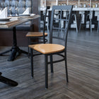 Flash Furniture HERCULES Series Black Window Back Metal Restaurant Chair - Natural Wood Seat-Curved Support Bar