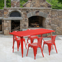 Flash Furniture 31.5'' x 63'' Rectangular Red Metal Indoor-Outdoor Table Set with 4 Arm Chairs (ET-CT005-4-70-RED-GG)-Galvanized Steel, Metal, Rubber