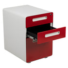 Flash Furniture Ergonomic 3-Drawer Mobile Locking Filing Cabinet with Anti-Tilt Mechanism & Letter/Legal Drawer - White/Red-File drawer with filing conversion bar - file letter, legal, A4, F4