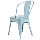 Flash Furniture Commercial Grade Distressed Green-Blue Metal Indoor-Outdoor Stackable Chair-Seat Drain Holes assist in drying