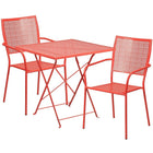 28'' Square Coral Indoor-Outdoor Steel Folding Patio Table Set with 2 Square Back Chairs [CO-28SQF-02CHR2-RED-GG]-Coral Powder Coat Finish