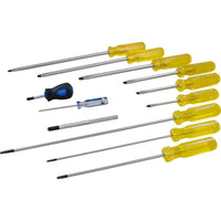 Gray Tools 12 Piece Slotted Screwdriver Set, Standard, Cabinet & Electrician's-Contains: Aluminum Slotted Screw Starter, Slotted .05 X 3/8" Tip, (10" Blade Length), .055 X 1/2" Tip, (12" Blade Length), .035 X 1/4" Tip, (4" Blade Length), .042 X 5/16" Tip (6" Blade Length) & .05 X 3/8" Tip (8" Blade Length), Slotted Cabinet .028 X 3/16" Tip (3" Blade Length), Slotted Electrician's .016 X 1/8" Tip (8" Blade Length), .020 X 5/32" Tip (6" Blade Length), & .028 X 3/16" Tip (12" Blade Length), Slotted Stubby .031