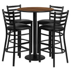 Flash Furniture 30" Round Walnut Laminate Table Set with Round Base & 4 Ladder Back Metal Barstools - Black Vinyl Seat-Bar Height Table and Stool Set