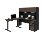 Bestar Connexion 2-Piece Set: A Standing Desk and A Desk with Hutch, Antigua & Black-The control button is located on the front edge of the work surface for an easy access