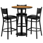 Flash Furniture 30'' Round Natural Laminate Table Set with Round Base and 3 Grid Back Metal Bar Stools, Black Vinyl Seat-Black Powder Coated Chair and Table Frame